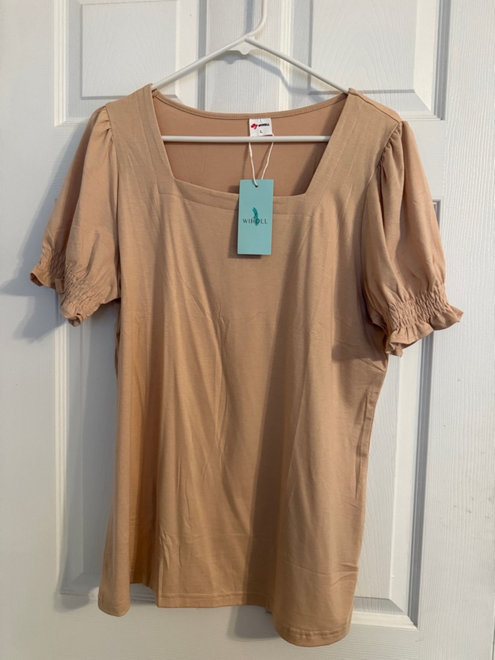 Wispoll Square Neck Short Sleeve Top — Tan
